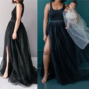 Bluish Chelsea Long Slit Soft Tulle Skirt